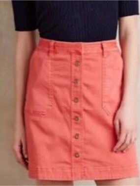 Pilcro Anthropologie Button-Front Coral A-Line Skirt